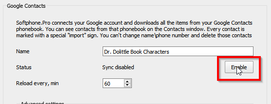 Enable Google Contacts synchronization