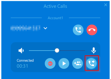 Transfer call button in Active Calls window