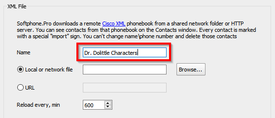 XML remote phone book display name