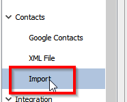 Open Contacts - Import section