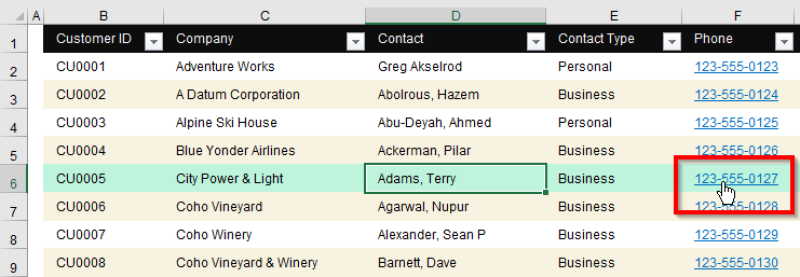 Click phone number hyperlink to call