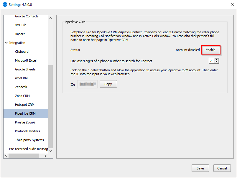 Enable Pipedrive CRM integration