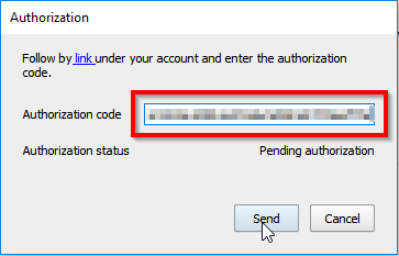 Paste authorization code and click Send button