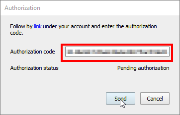 Paste authorization code and click Send button
