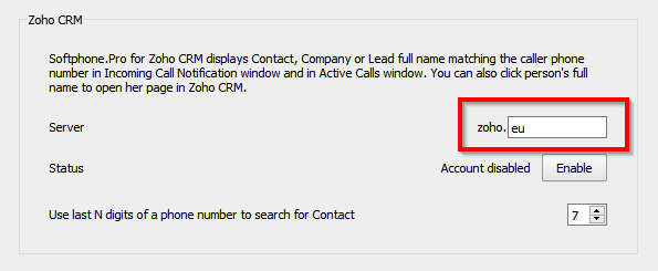 Enter the valid Zoho server